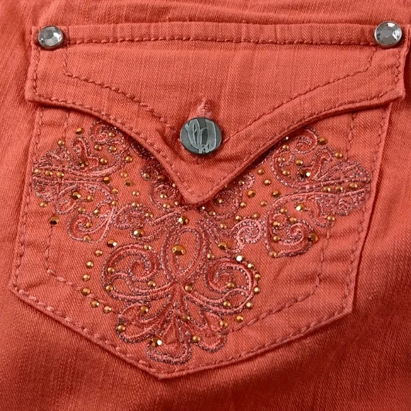 Nine West Missy Capris 8/29 Orange/Coral 2 Back Pocket Sparkle Embellishments - Picture 3 of 16